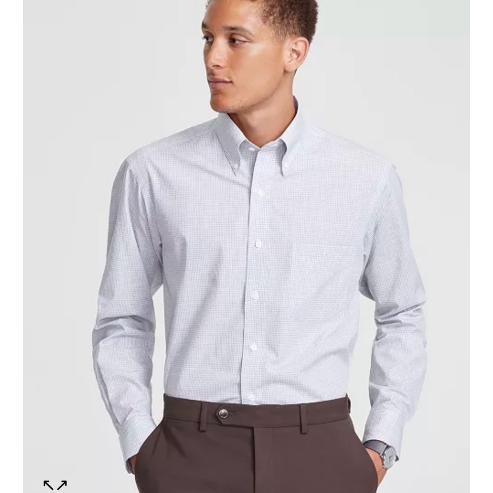Club Room Men's Mini Gingham Dress Shirt, Heather Gray
